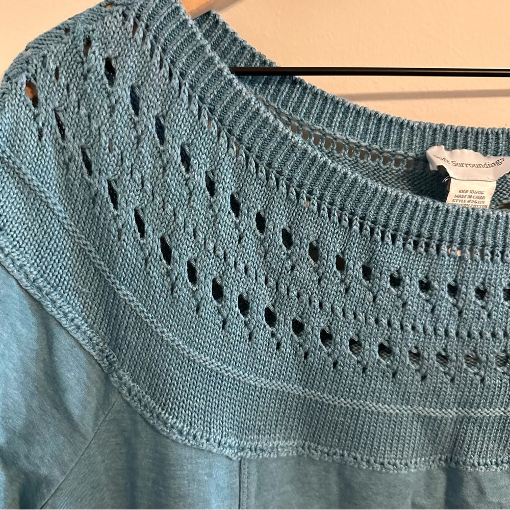 Soft Surroundings Teal Crochet Boatneck Tunic Size XL - Picture 3 of 6